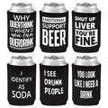 6-Pack Neoprene Beer Can Coolers with Funny Drinking Phrases - Insulated Drink Sleeves for Soda & Lager - Durable Cylindrical Can Huggers for Bachelorette, Oktoberfest & Camping Parties