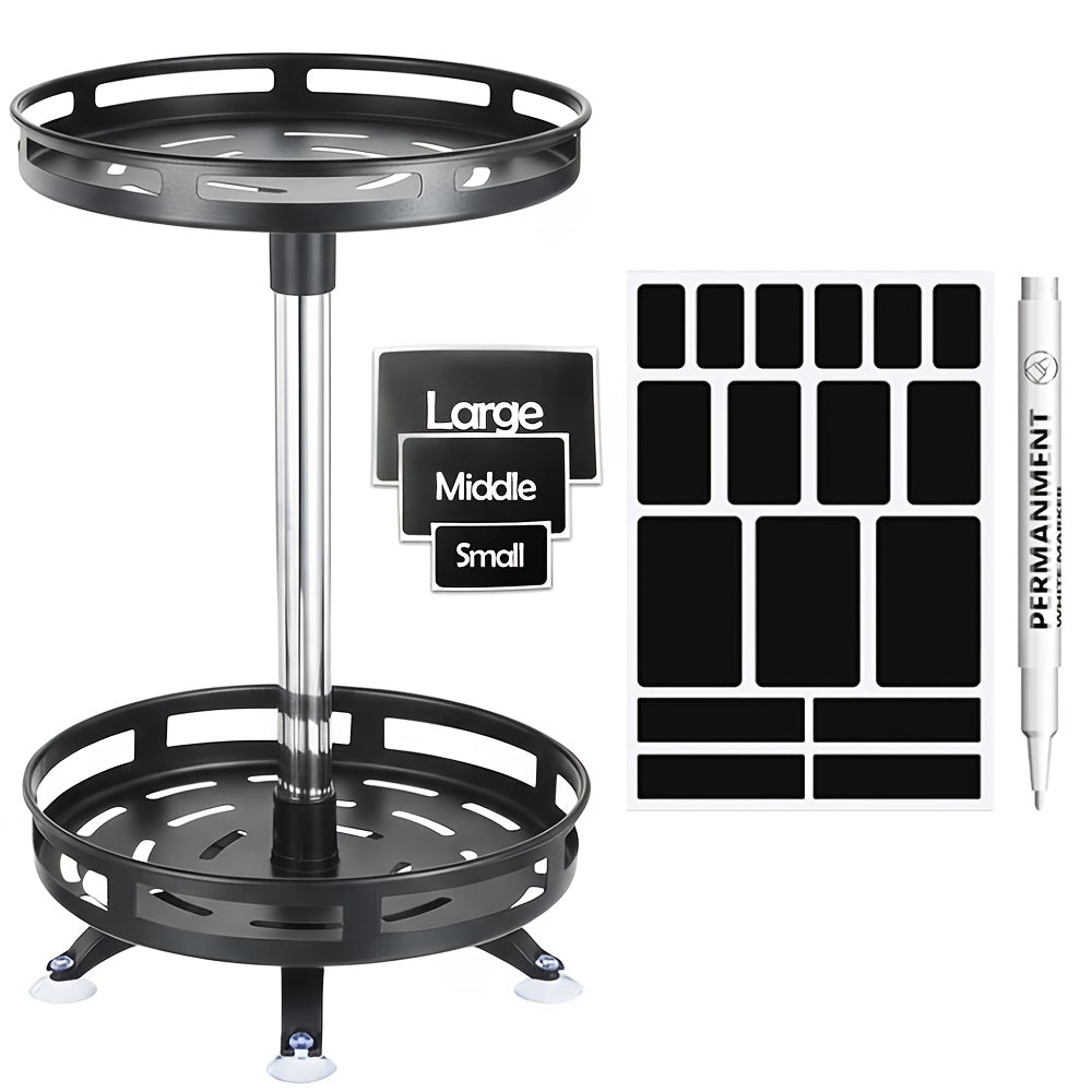 Lazy Susan Turntable Organizer Metal Rotating Spice Rack 1 2 3 Tier for Cabinet Kitchen Countertop Pantry Bathroom ¨C Spinning Storage Rack with Suction Cup Feet & Labels