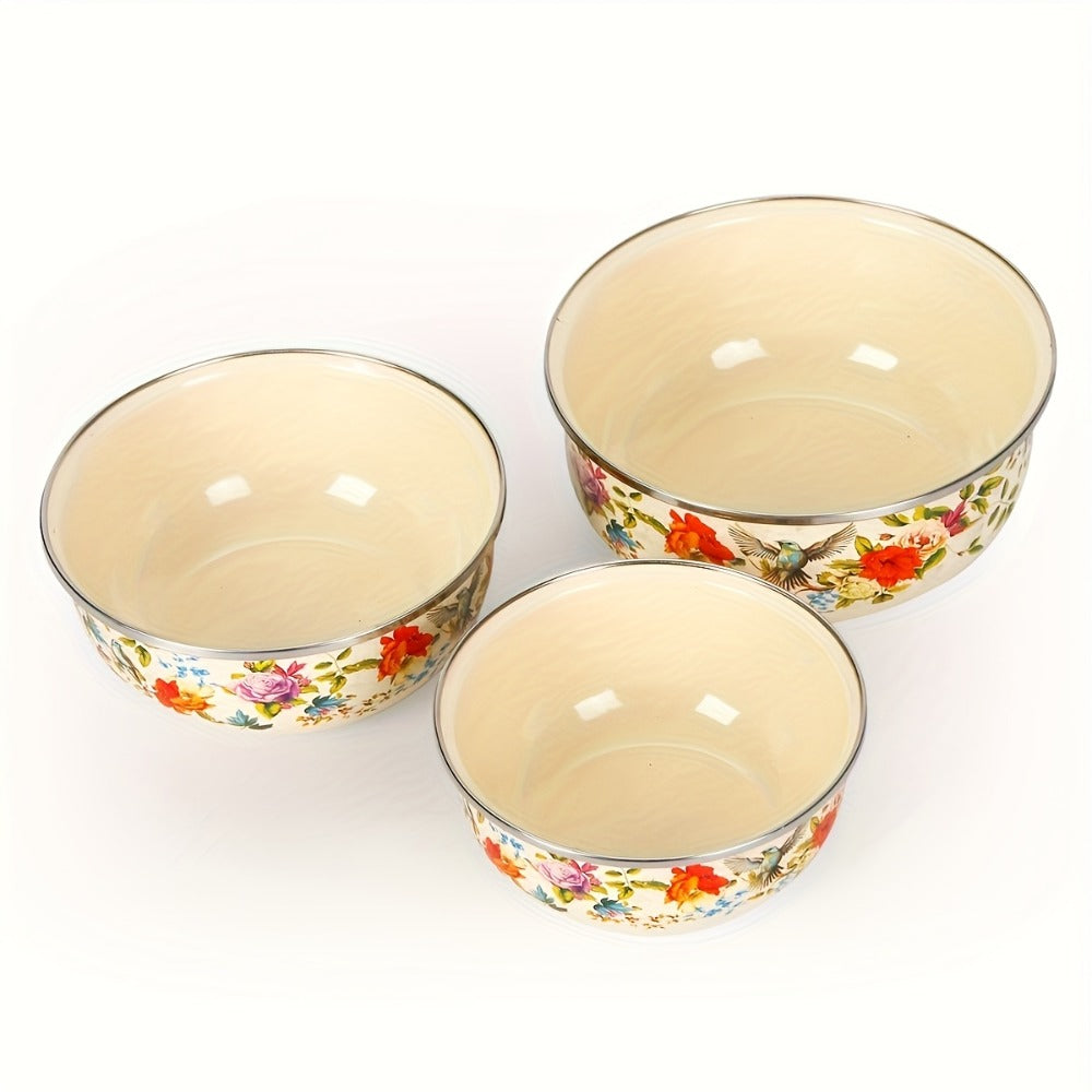5-Piece Enamel Food Storage Containers Set with Lids - Sealed Lunch Boxes, Noodle Bowls & Refrigerator Preservation Bowls for Kitchen, Office & Camping