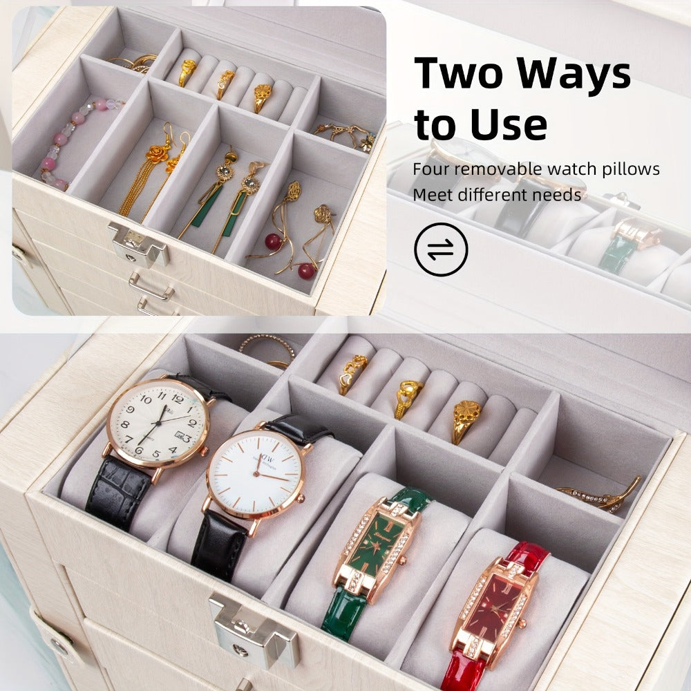 Large Jewelry Box 5-Tier PU Leather Organizer with Lock & Mirror ¨C Storage Case for Bracelets, Earrings, Rings & Necklaces