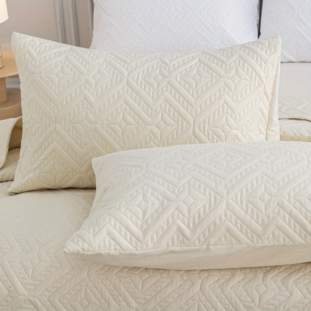 Bedspread Set 3 Piece Striped Rhombus Pattern Soft Breathable Bed Cover with 2 Pillowcases Lightweight Comforter Alternative Bedding Set for Bedroom Dorm Room