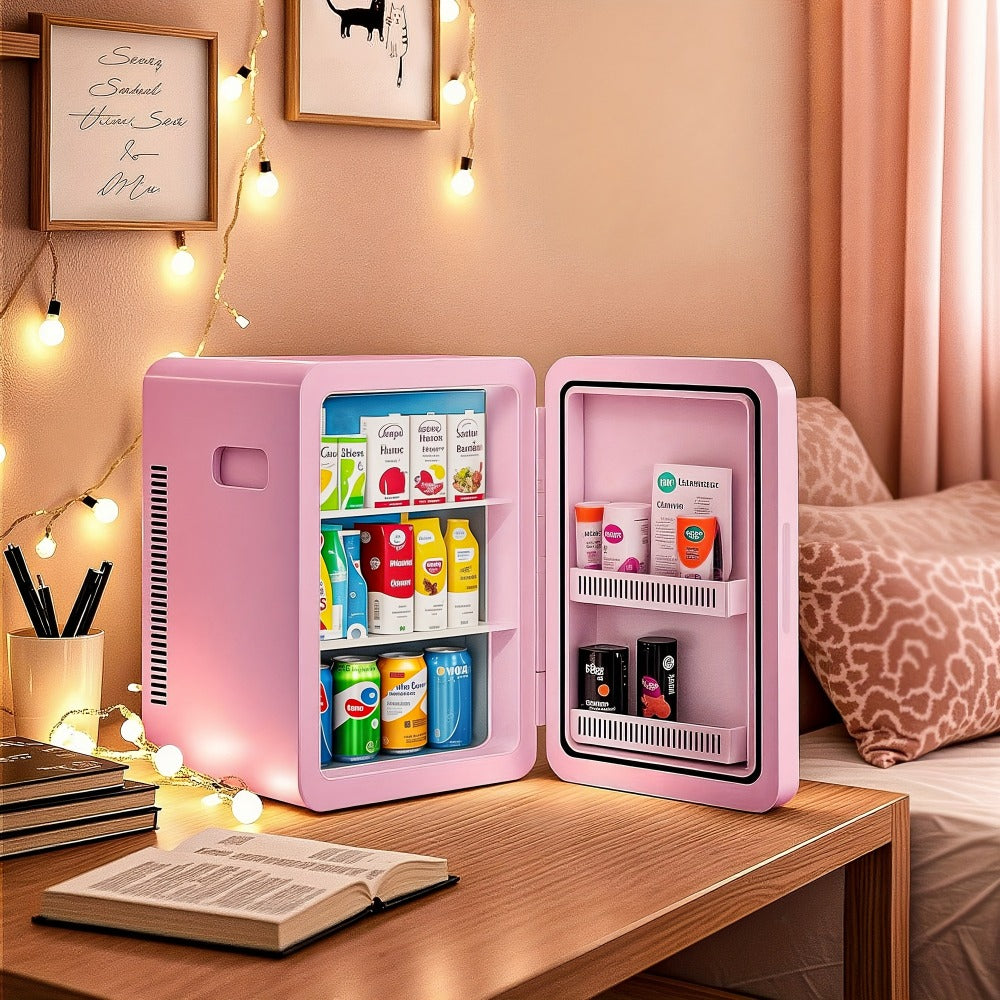 Mini Fridge with Glass Front Door 15.8QT/23.3QT - Portable Cooler and Warmer AC/DC 12V, Small Refrigerator for Bedroom, Office Desk, Car, Dorm, Skincare, Beauty & Makeup, 4 Colors
