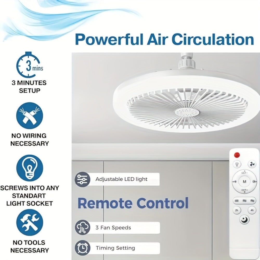Ceiling Fan Light with Remote Control, Dimmable LED 3000-6500K, 3-Speed Fan, E26 Base, 360¡ã Adjustable Universal Joint, Timed Night Light, Room Decor White & Gray