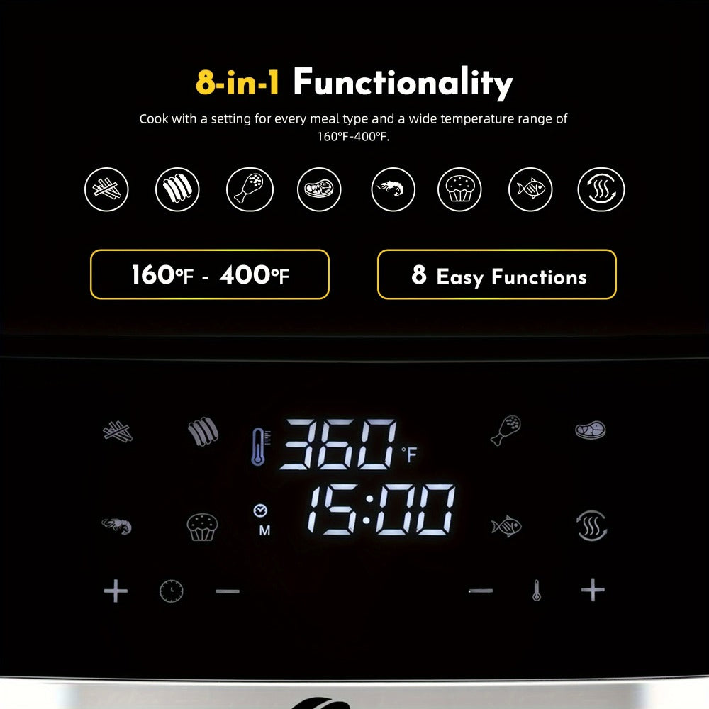 8.5QT Digital Air Fryer 8-in-1 with Touchscreen Display & 8 Presets, 1500W Air Fry, Bake, Roast & Broil, Stainless Steel Basket, Large Capacity Family Air Fryer, 120V, Black