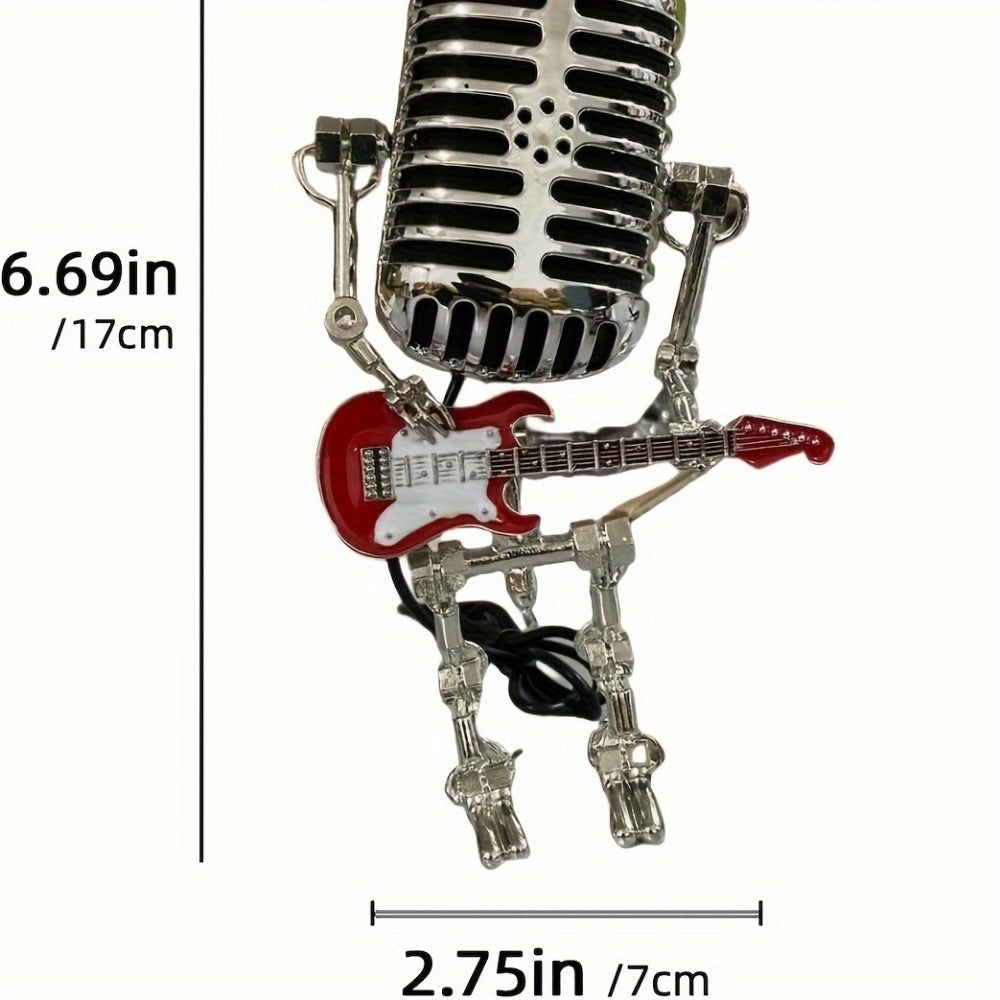 Vintage Microphone Robot Guitar Lamp USB Powered ¨C Retro Decorative Night Light for Music Lovers, Guitar Players, Home, Bar & Office Desk Decor (Red / Yellow)