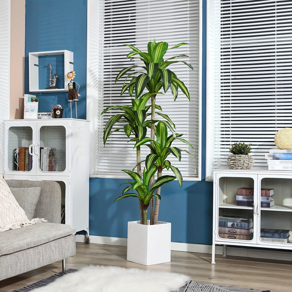 Artificial Dracaena Tree in Pot - Realistic Faux Tropical Floor Plant for Indoor & Outdoor Decor, Easy Assembly, All-Season Home Office Living Room Porch Decoration, Housewarming Gift, 4ft 5ft 6ft