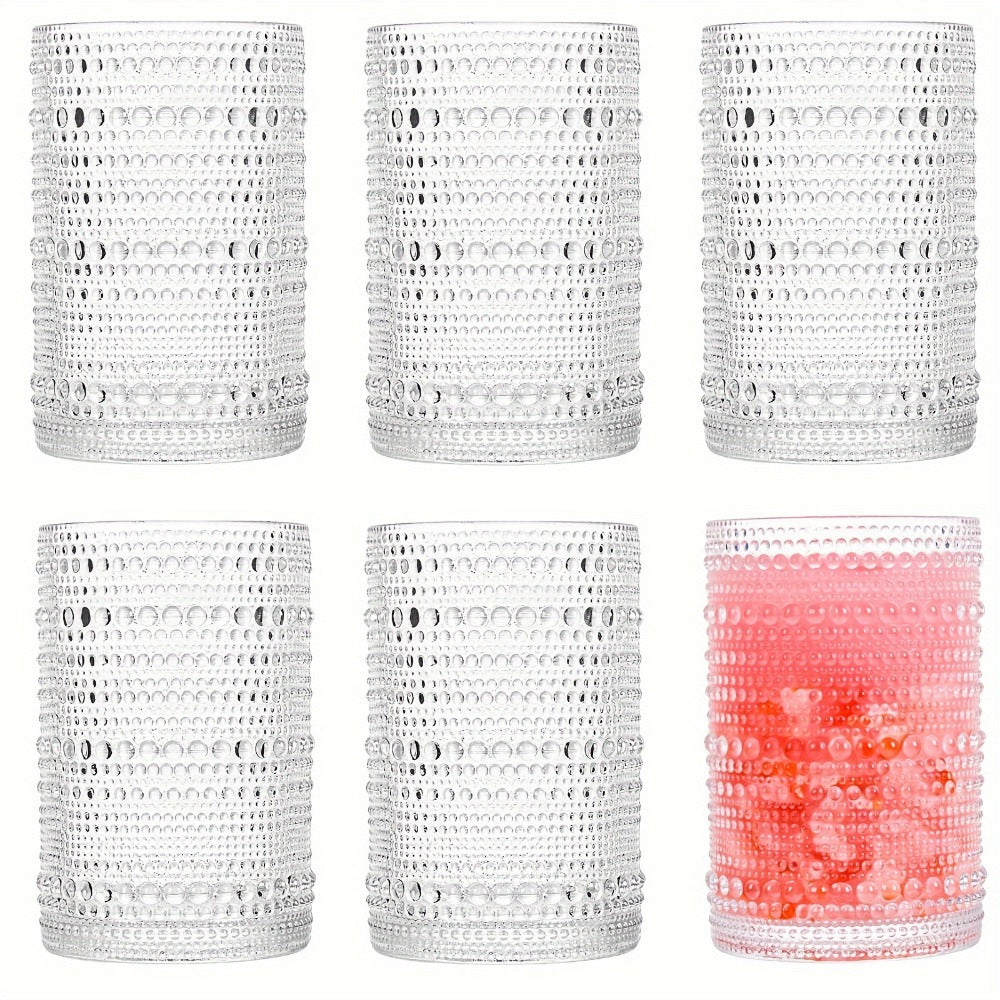 Hobnail Drinking Glasses Set of 6 ¨C 13 Oz Large Clear Glass Cups for Water, Wine & Cocktails