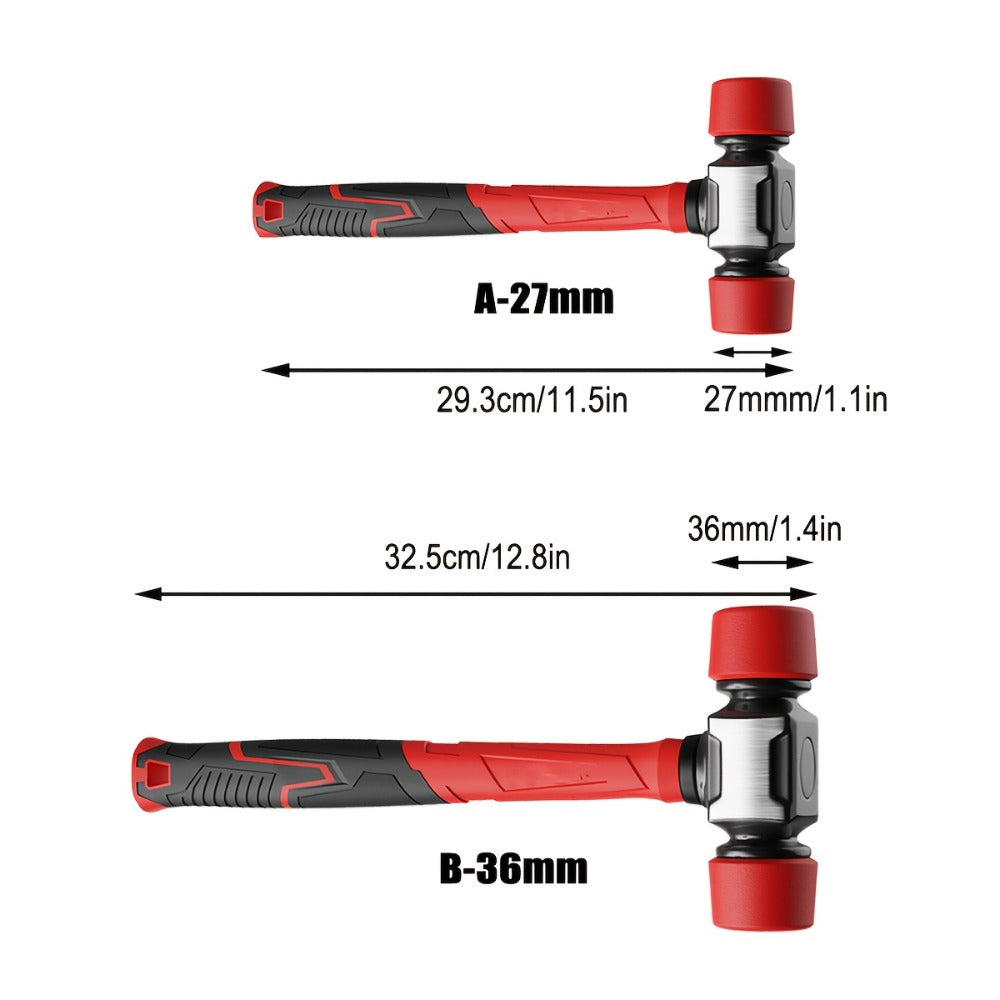 Rubber Mallet Hammer Heavy Duty 27mm & 36mm, Dead Blow Installation Hammer for Flooring Tile Carpentry Renovation, Non-Marring Hand Tool for Wood & Laminate
