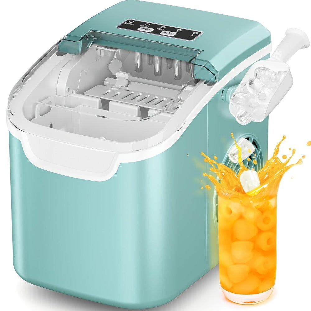 Countertop Ice Maker 26.5 Lbs Per Day - 9 Ice Cubes Ready in 6 Minutes, Portable Ice Machine with Self-Cleaning, 2 Ice Sizes S/L, Compact Ice Maker for Home Kitchen Office Bar RV - Green