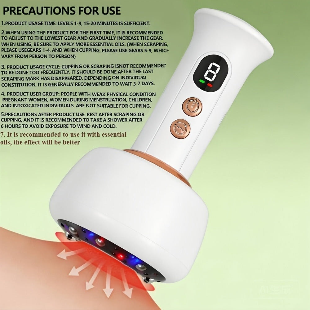 Vacuum Cupping Massager USB Rechargeable Scraping Massage Device Intelligent Suction Cup with 1200mAh Battery for Neck Shoulder Back Pain Relief Home Use