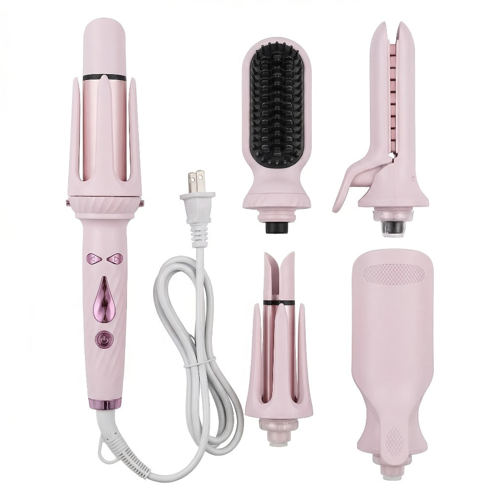 5-in-1 Hair Styler Set with Interchangeable Curling Wand & Straightening Brush - Multi Barrel Curling Iron Kit for Waves, Curls & Volume, Works on All Hair Types, Salon Results at Home, 3 Colors