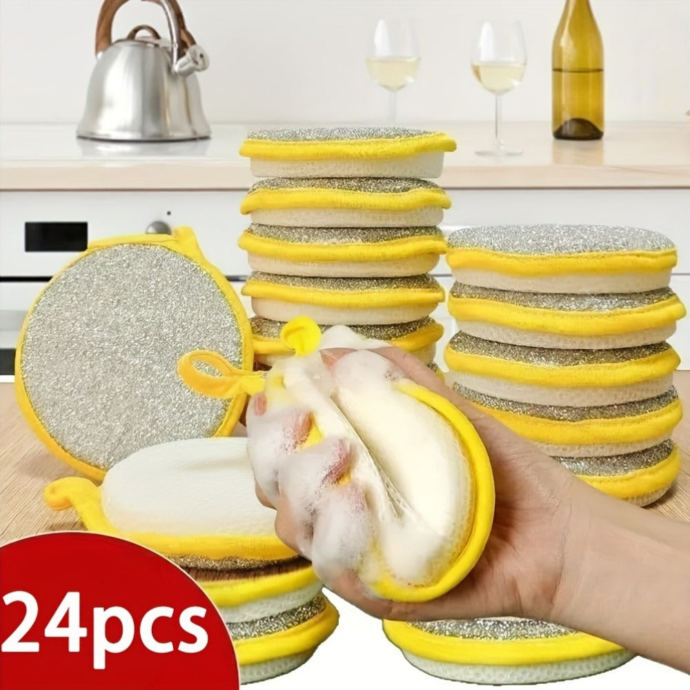 Kitchen Cleaning Sponges 24 Pack Double-Sided Anti-Scratch Reusable Washable Multi-Purpose Scrub Sponge for Dishes Pots Pans Home Restaurant Cafe Non-Scratch Bulk Value Set