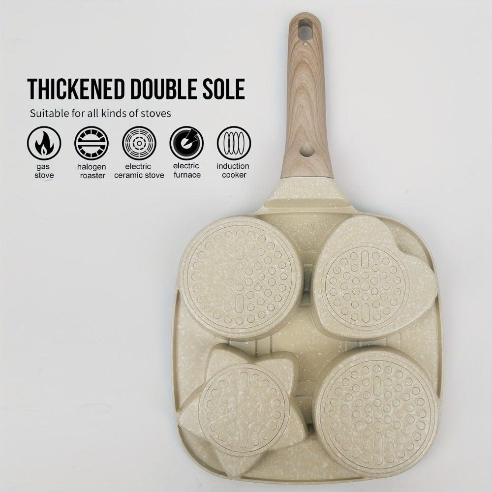 Non-Stick Cookware Set 5-Piece Beige ¨C Pumice Stone Coating Egg Frying Pan Pancake Skillet with Kitchen Utensils | Aluminum Induction Compatible Home Cooking Set for Eggs Pancakes & Breakfast