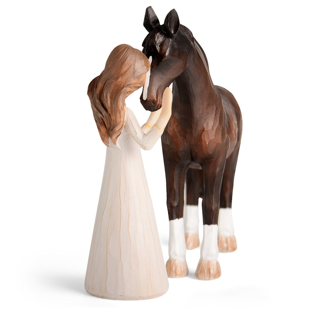 Horse Figurine Gift for Girls Women Hand-Painted Resin Girl with Horse Sculpture Cowgirl Equestrian Decor Ornament for Home Shelf Tabletop Birthday Christmas Valentine Gift Horse Lover