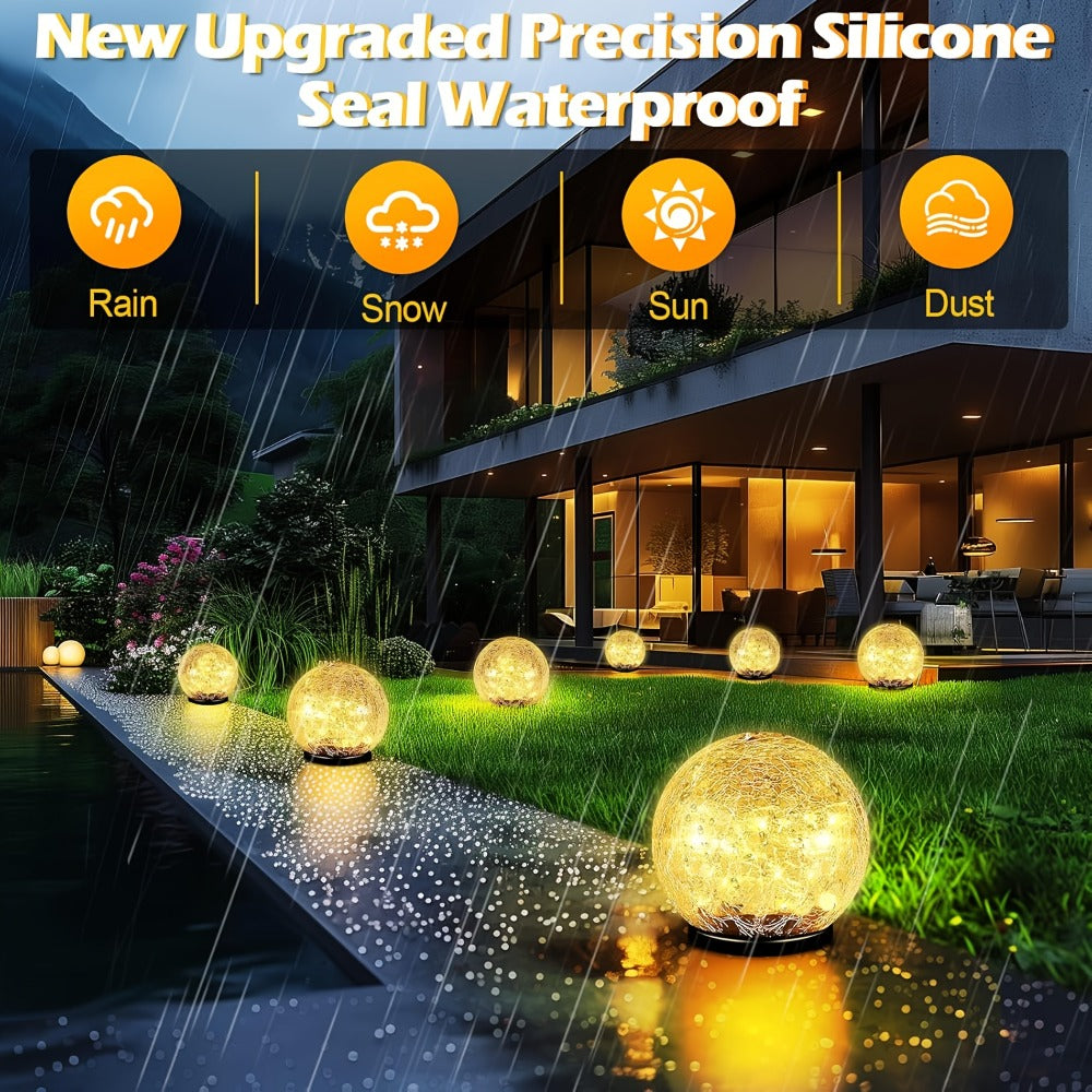 Solar Garden Globe Lights 4 Pack Cracked Glass Ball Outdoor Solar Sphere Lights with 30 LED Warm White IP65 Waterproof Auto On Off for Garden Patio Lawn Yard Pathway Christmas Decoration