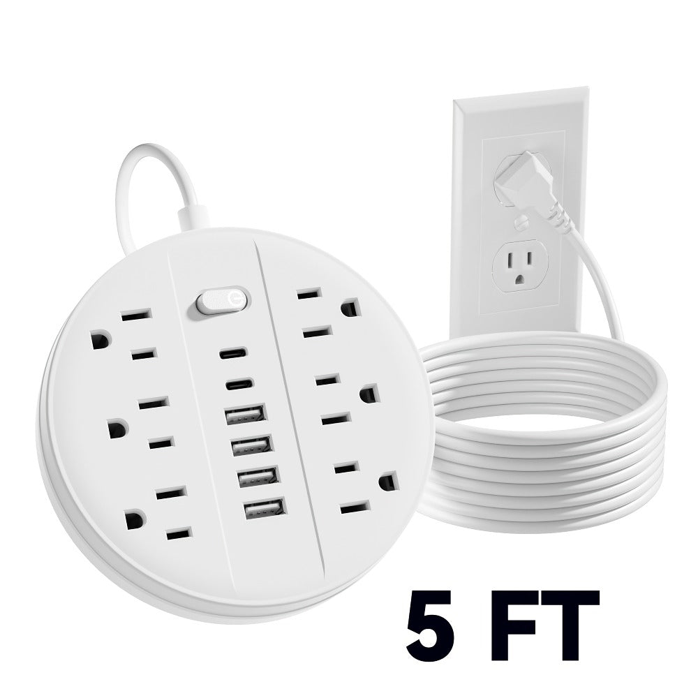 Surge Protector Power Strip 12-in-1 with 6 AC Outlets 4 USB-A 2 USB-C Flat Plug Wall Mount Overload Protection Desk Charging Station for Home Office Travel