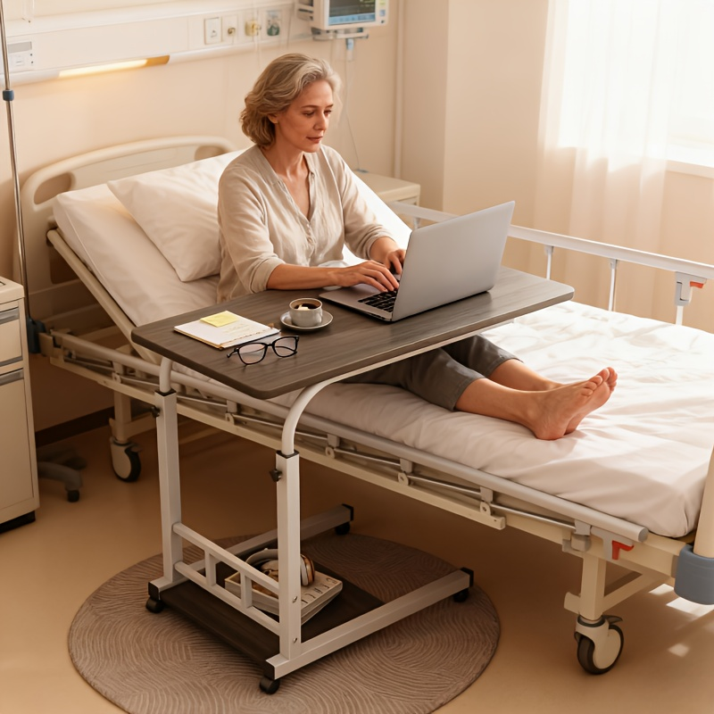 Bedside Table with Wheels Adjustable Height ¨C Multi-Style Nursing Care Table for Elderly & Patients | Single & 3-Tier Rolling Overbed Dining Table, Home Medical Convalescent Furniture, 13 Styles