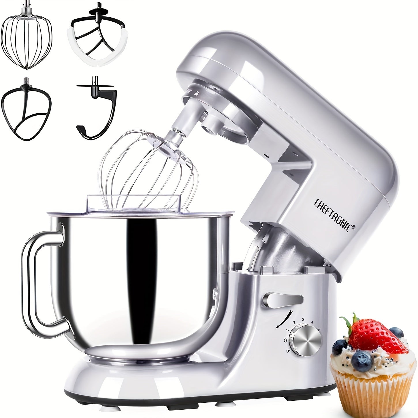 Electric Stand Mixer 7QT 650W ¨C CHEFTRONIC Tilt-Head Dough Mixer with 6 Speeds, Dough Hook, Whisk & Beaters, Splash Guard for Bread, Cake, Pizza, Cookie & More