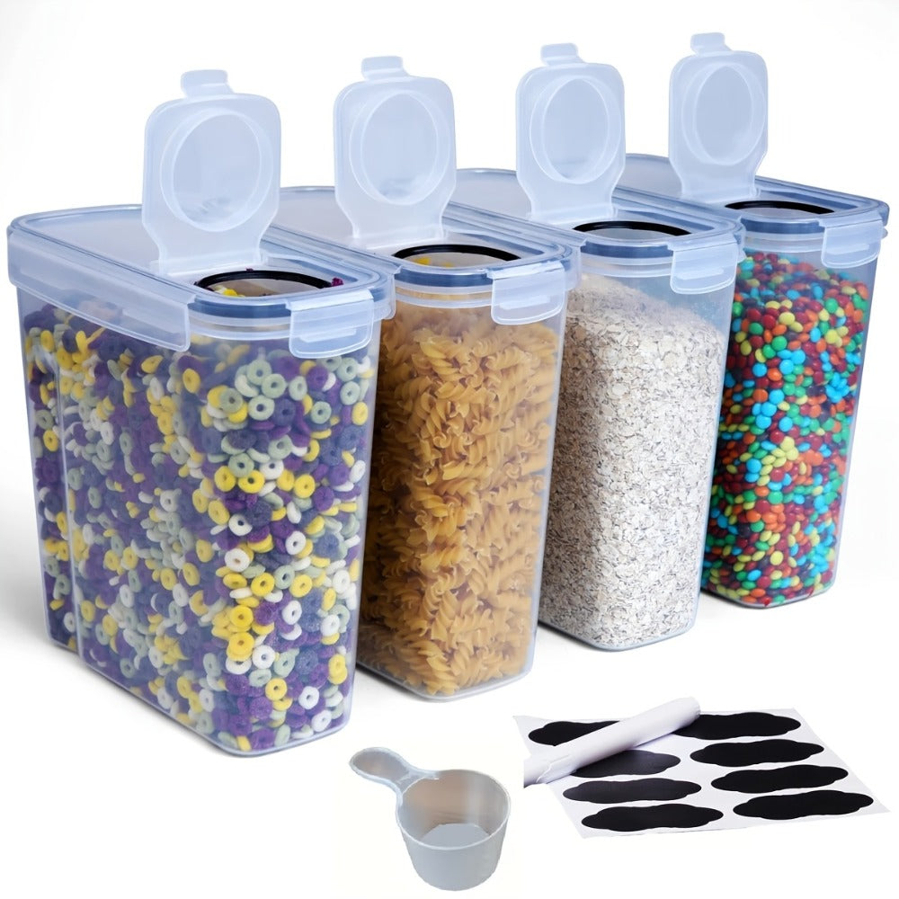 Airtight Food Storage Containers 4 Pack Extra Large 4L/135oz - BPA-Free Plastic Cereal Canisters with Pour Spout for Pantry Organization, Grain, Nuts, Flour & Rice Storage, Includes Labels & Marker