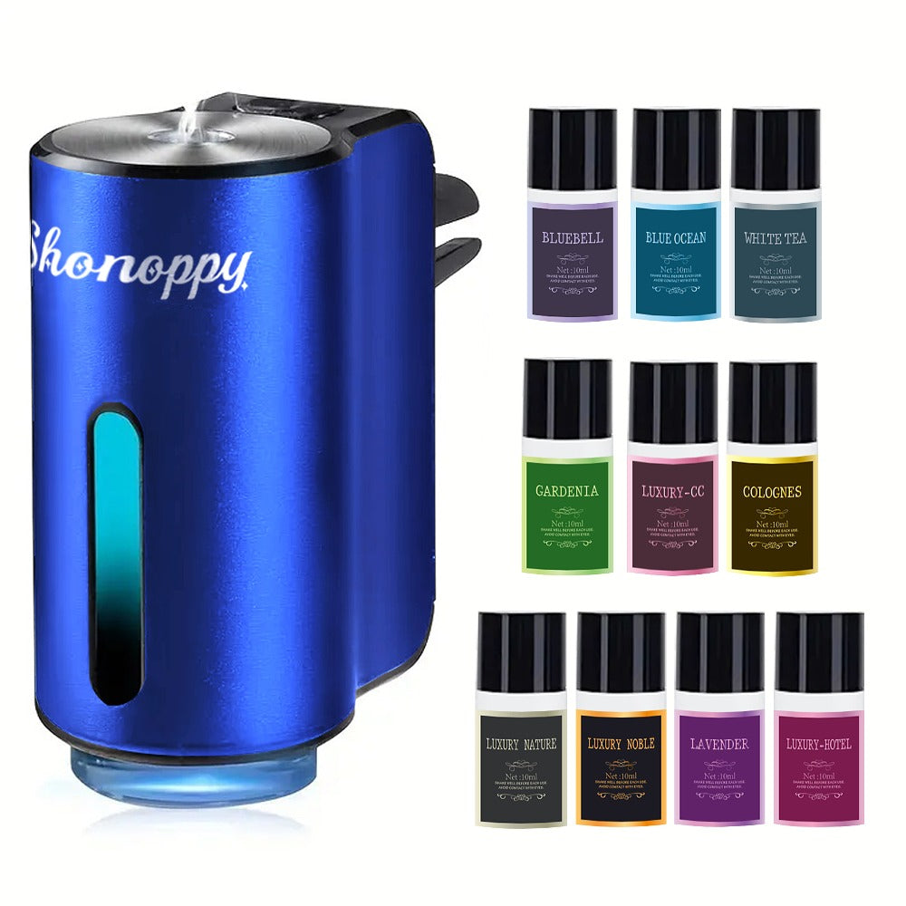 Car Air Freshener Diffuser USB Aromatherapy Humidifier with 3 6 10 Bottles Essential Oils 0.34oz Adjustable Fragrance Output Vehicle Scent Diffuser Gray Blue Red