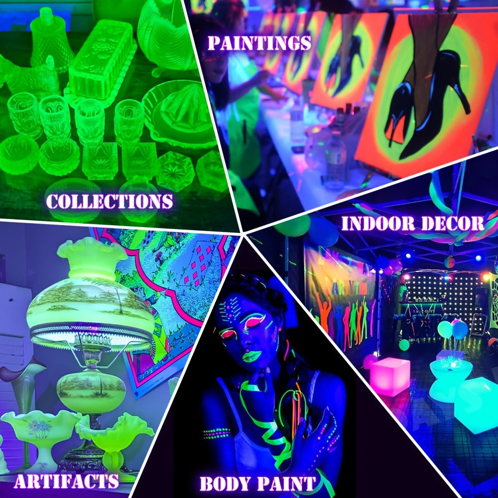 UV Black Light Bars & Strips 8-Piece Set ¨C 385-400nm USB Powered 5V LED Blacklight for Glow Party, Halloween, Neon Party, Body Paint & Fluorescent Art (4x32cm + 4x250cm)