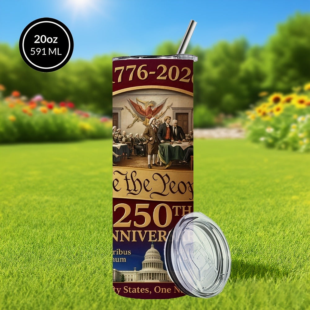 Travel Tumbler 20oz 250th Anniversary Whiskey Bottle Design Stainless Steel Insulated Cup with Lid & Straw Hot Cold Drinks Gift for Men Collectors Father's Day