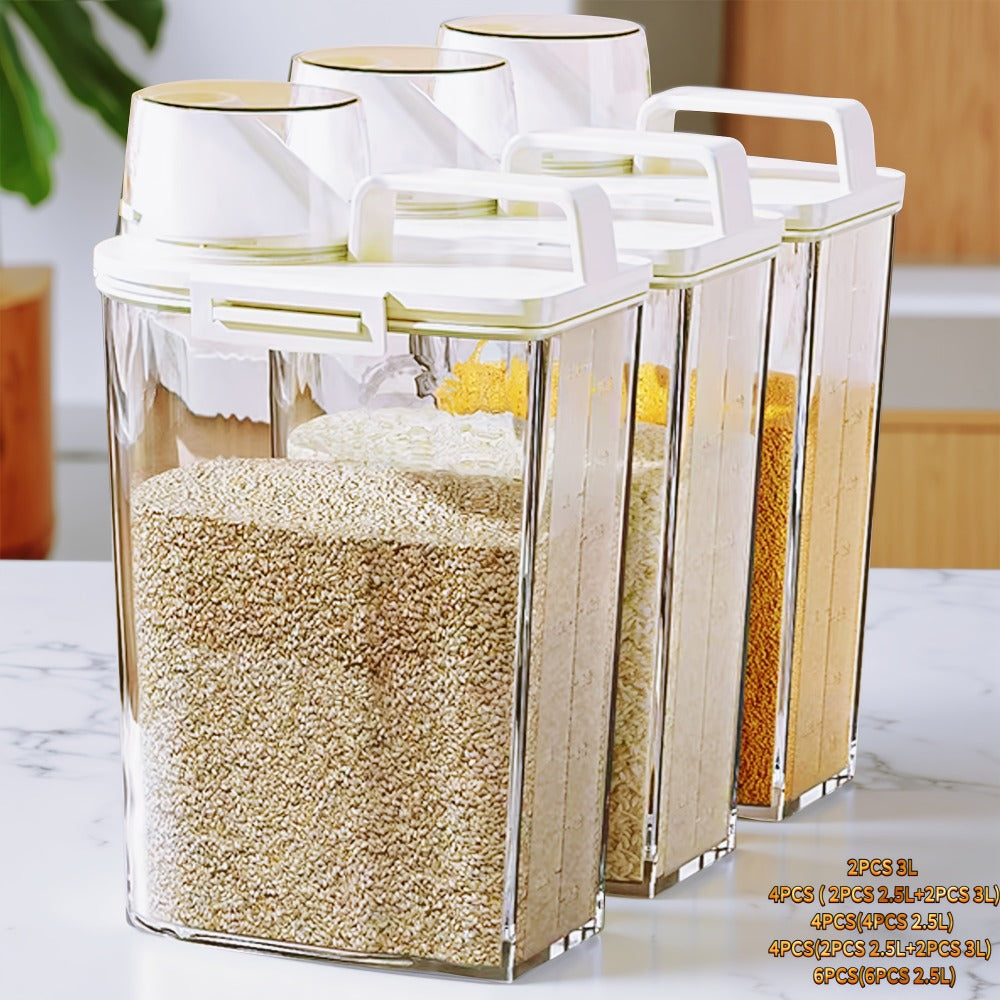 Airtight Food Storage Containers 2/4/6 Pack - BPA-Free 2.5L & 3L Plastic Pantry Bins with Lids, Measuring Cup, Leakproof Seal for Nuts, Flour, Rice, Kitchen Organizer