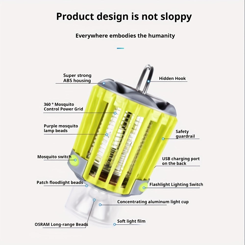 Mosquito Repellent 3-in-1 USB Rechargeable Portable LED Lantern, Indoor Outdoor Bug Repeller Camp Light with SOS Emergency Mode for Home Backyard Patio Camping Hiking Travel