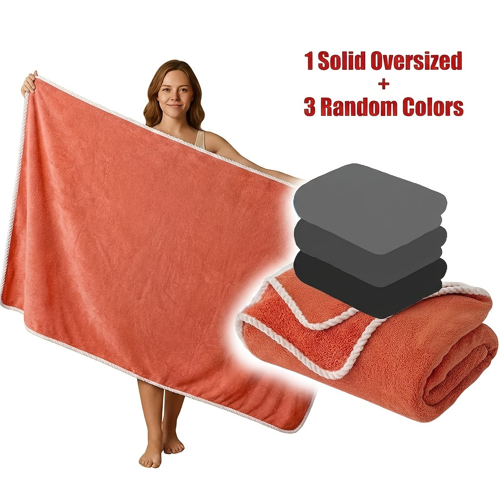 Extra Large Bath Towel Set 4 Piece for Women - 300GSM Ultra Soft Quick Dry Absorbent Solid Color Hand Towels | Orange Green Blue Purple Pink | Spa Yoga Fitness Gym Bathroom Gift