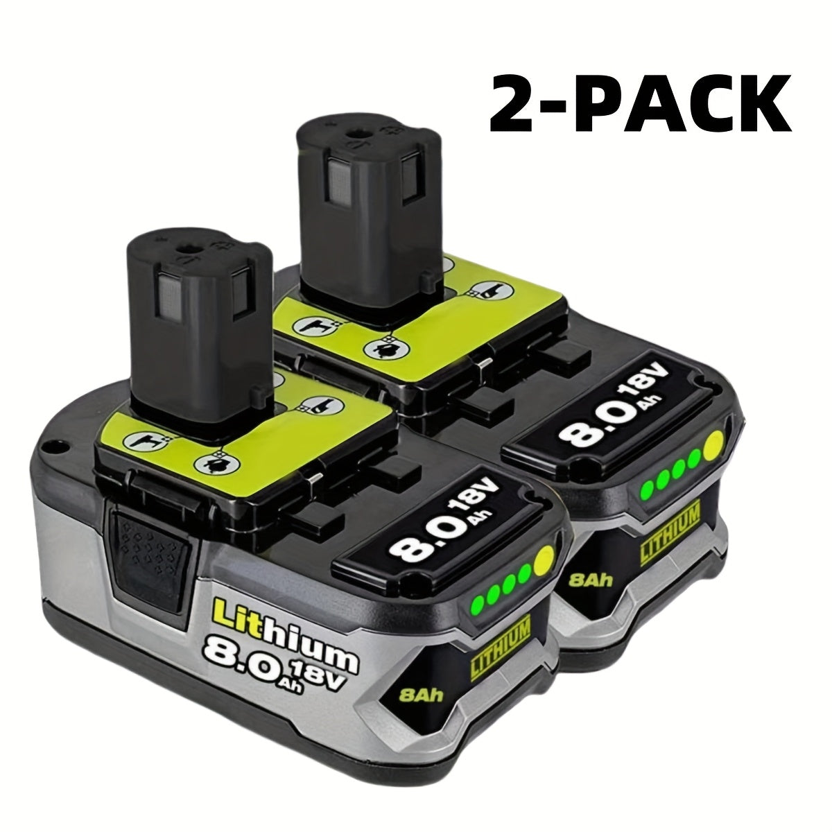 Ryobi 18V Replacement Battery 8.0Ah 2 Pack Li-ion Compatible with P102 P103 P105 P107 P108 P109 P197 Ryobi ONE+ Cordless Power Tools BPL-1815 BPL-1820G