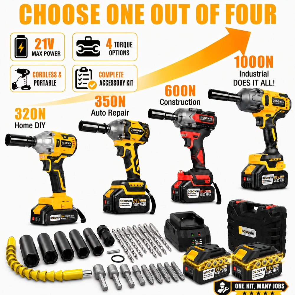 High Torque Impact Wrench Kit 320NM / 1000NM Brushless Cordless ¨C 21V with 2.0AH / 4.0AH Batteries, Quick Charger, 6 Sockets & Full Accessories, Electric Impact Gun for Car Repair, Auto Mechanic & Home Use