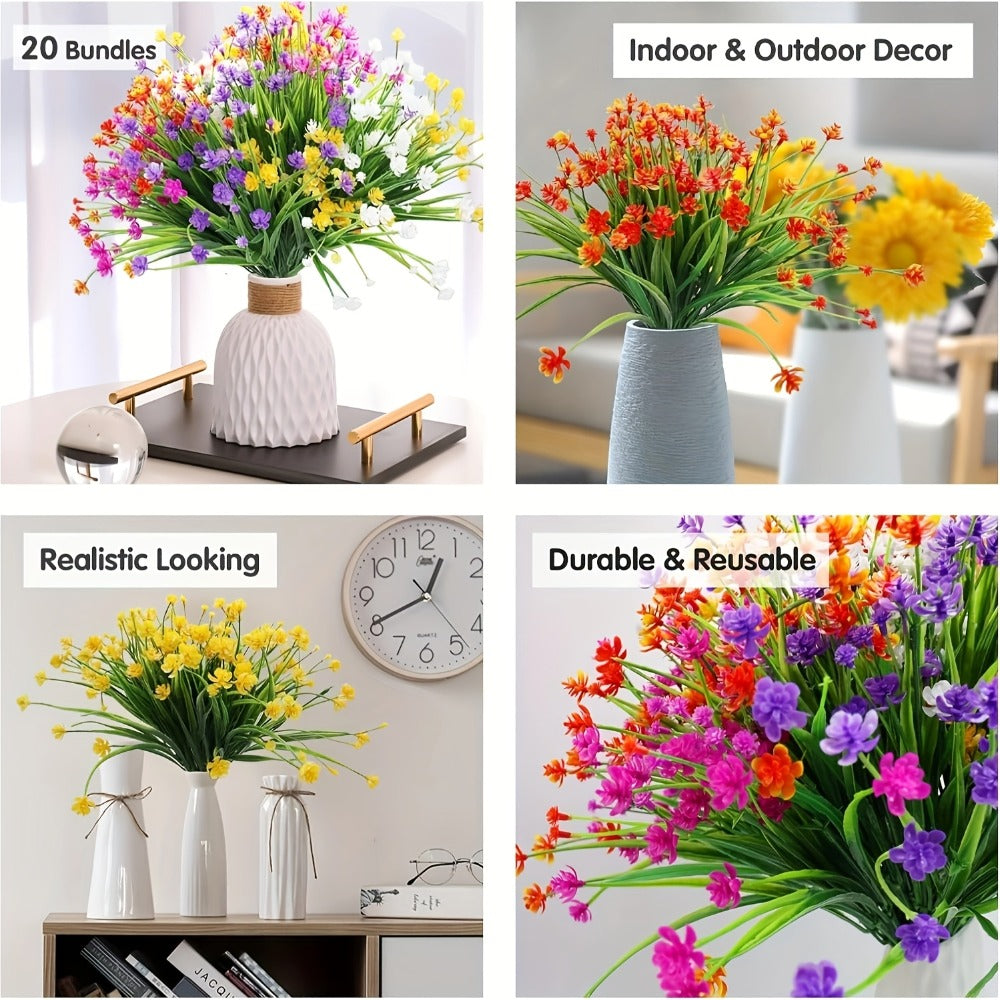 Artificial Flowers Outdoor UV Resistant 40 Bundles Fake Flowers for Home Garden Decor, Faux Floral Greenery Shrubs Plants for Party Table DIY Decoration Mix Colors