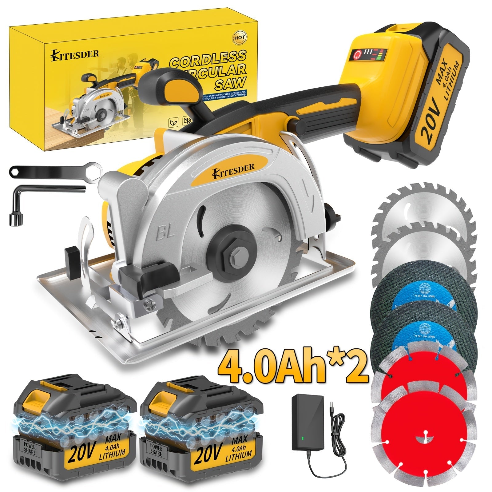 Brushless Circular Saw 5-Inch Kit 6900RPM with Battery & Charger ¨C 45¡ã Bevel Cut, Up to 6 Saw Blades, 2.0AH / 4.0AH Battery Options, Cordless Woodworking Saw for Wood Cutting, Garden & DIY Projects