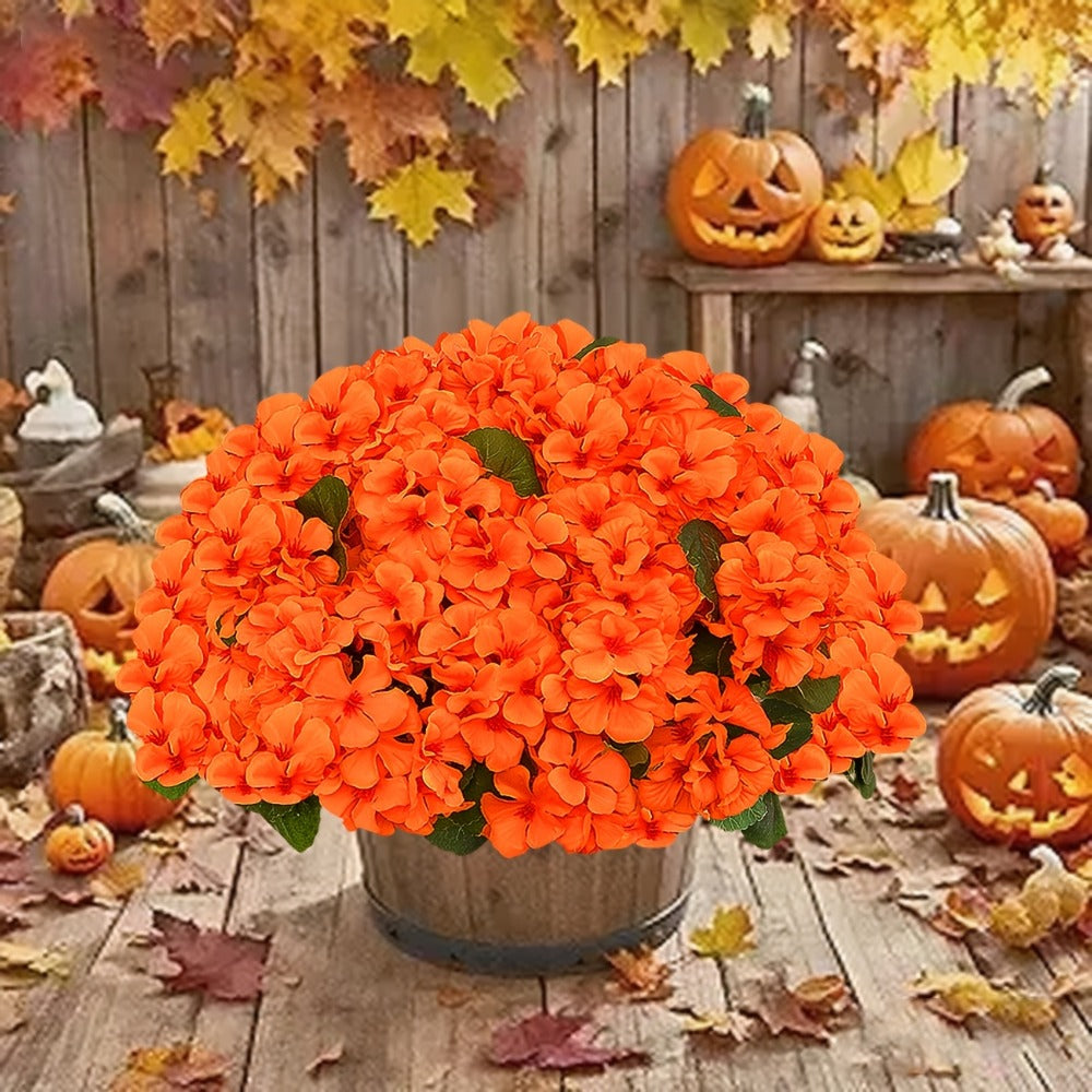 Artificial Flowers Outdoor UV Resistant - Geranium Hydrangea Rose Marigold Faux Silk Flowers for Garden Patio Home Table Centerpiece Decor, 8/16 Bundles, 13.77 Inch