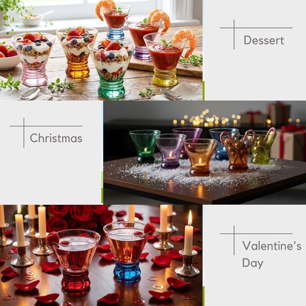 Stemless Martini Glasses Set of 6 ¨C 8oz Colored Cocktail Glasses, Margarita Bar Dessert Glassware with Gradient Color Base, Espresso Martini Manhattan Party Glasses, Gift for Her