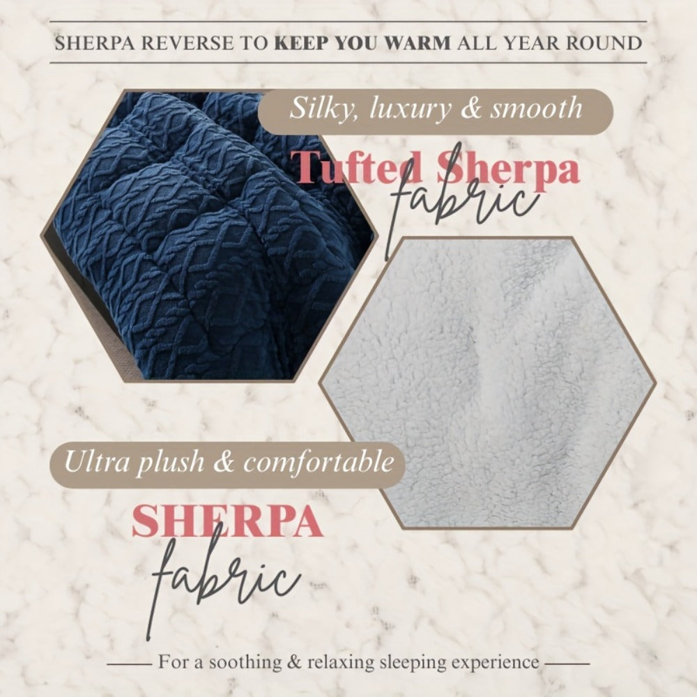 Sherpa Comforter Double-Sided Plush Taffeta, Extra Thick 500GSM Warm Fluffy Comforter for Autumn & Winter ¨C Soft Cozy Bedding for Twin XL, Full, Queen, King (Grey/Pink/Beige/Blue)