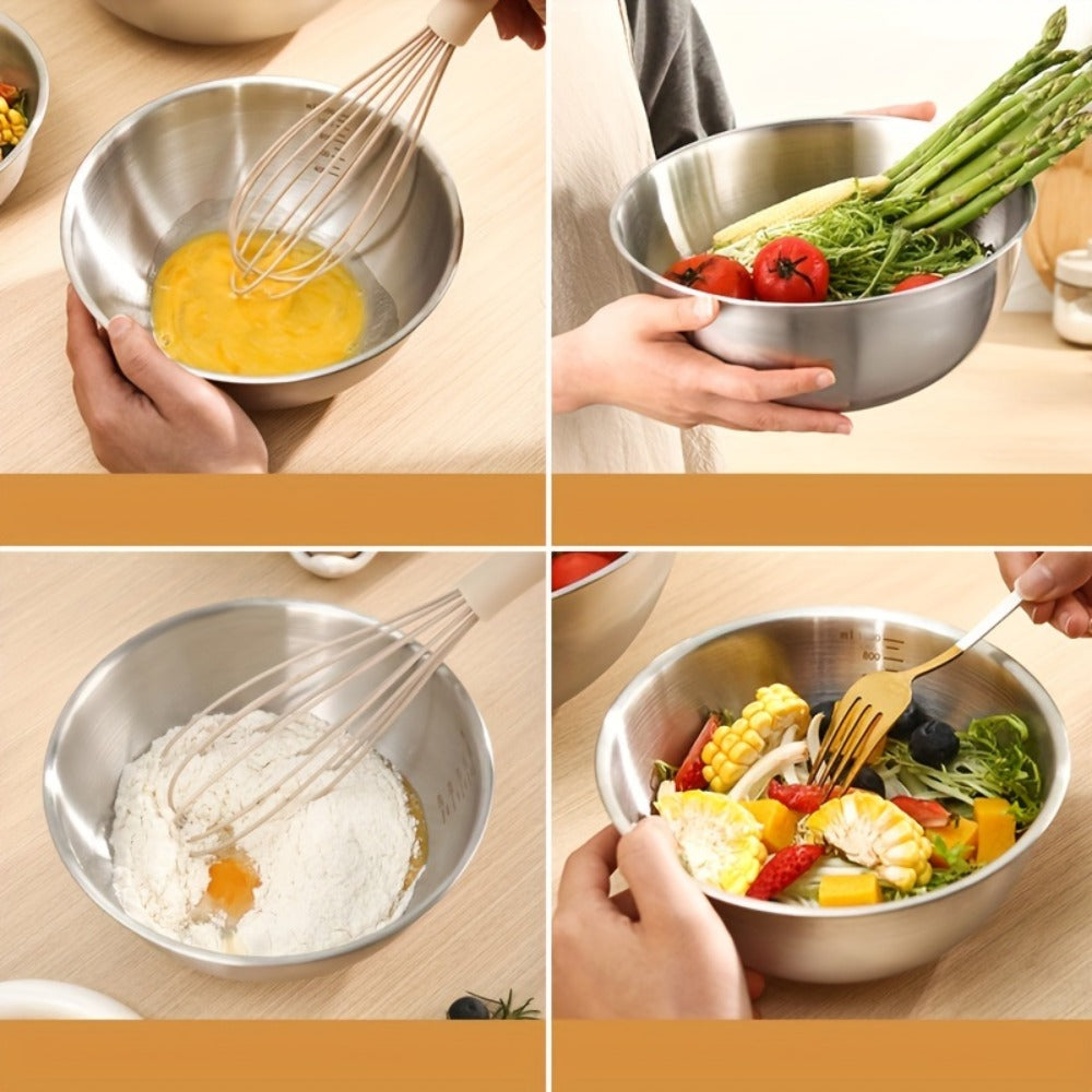 Stainless Steel Mixing Bowl Set 3-Piece with Measuring Marks ¨C Small Medium Large Nesting Bowls for Cooking, Baking & Food Prep, Durable 304 Stainless Steel Salad Bowl Set for Kitchen & Restaurant