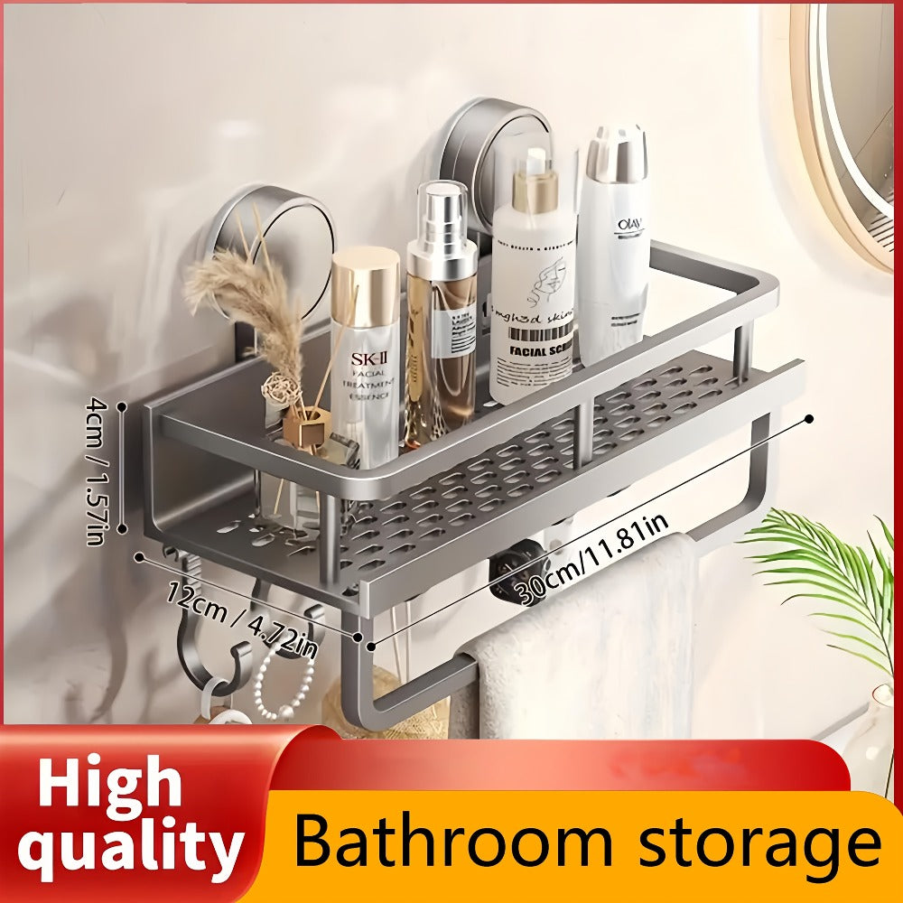 Shower Caddy Shelf Wall Mounted Suction Cup Rustproof Floating Bathroom Organizer Rack with Towel Hook for Shampoo Soap Accessories Space Saving Storage