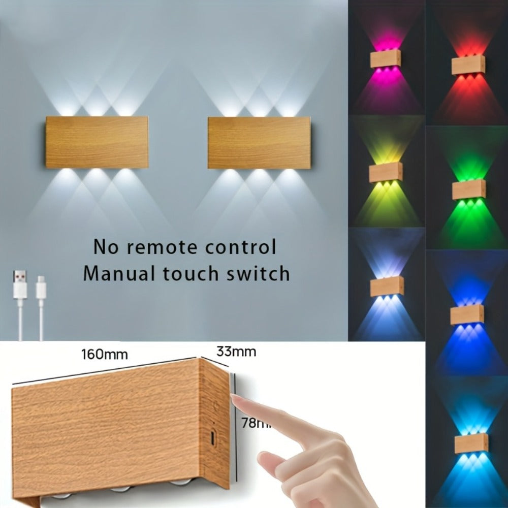 RGB Wall Light 2 Pack Battery Powered - Seven Color Gradient Dimming Night Light with Touch Switch | Festive Atmosphere Lamp for Bedroom, Hallway & Living Room Decoration