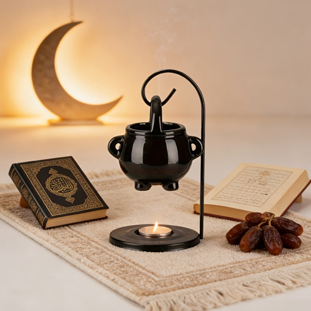 Ceramic Wax Melter Hanging Incense Holder Tealight Diffuser Black Witch Style Home Decor for Yoga Meditation Spa Aromatherapy Boho Gothic Gift