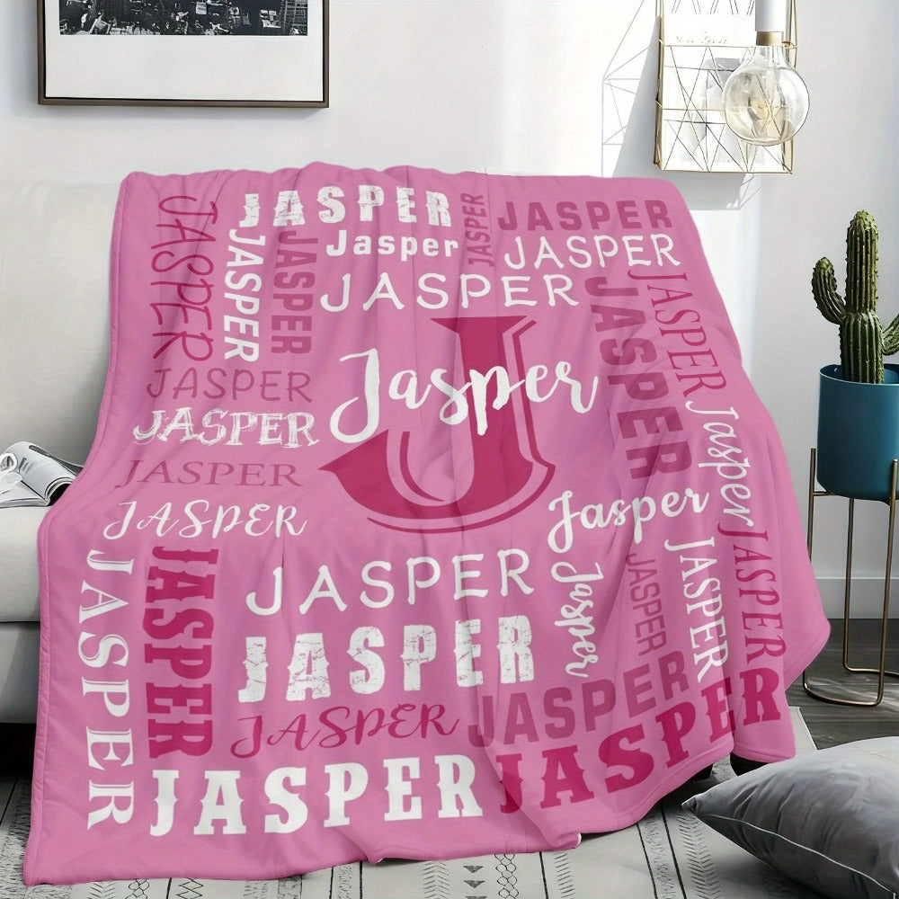 Personalized Flannel Blanket 280GSM Custom Name - Soft All-Season Throw Blanket for Home Picnic Travel, Cozy Polyester Gift Blanket Multi-Color Options