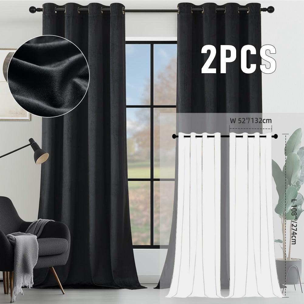Velvet Room Darkening Curtains 2 Panels | Grommet Top Thermal Insulated Soundproof Blackout Curtains for Living Room Bedroom, Soft Solid Color Vintage Window Drapes