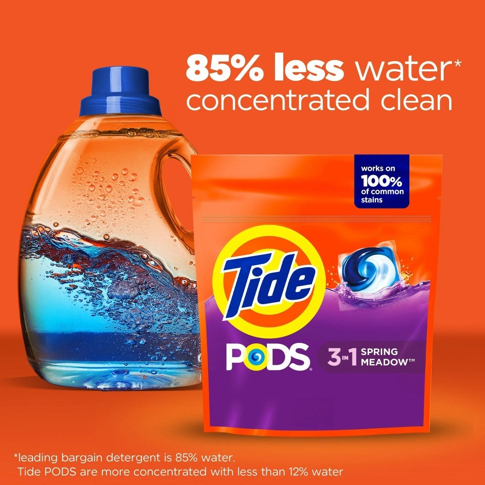 Tide PODS Liquid Laundry Detergent Packs Spring Meadow Scent 16 Count Pre-Measured Pods Stain Remover HE Compatible Top Load Front Load Washing Machine