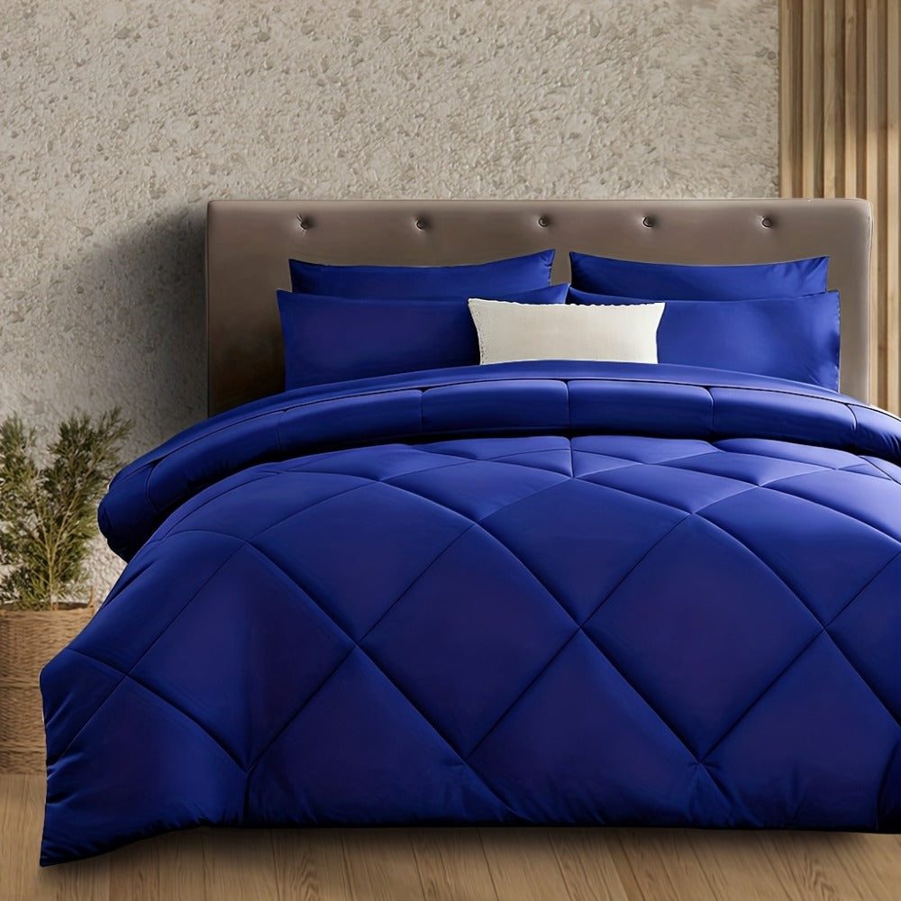 Cooling Comforter Set 2/3 Pcs ¨C Soft Fluffy Microfiber Lightweight Breathable Quilt, Rhombus Grid Solid Color Bedding for All Seasons, Twin Queen King ¨C Multiple Colors Available