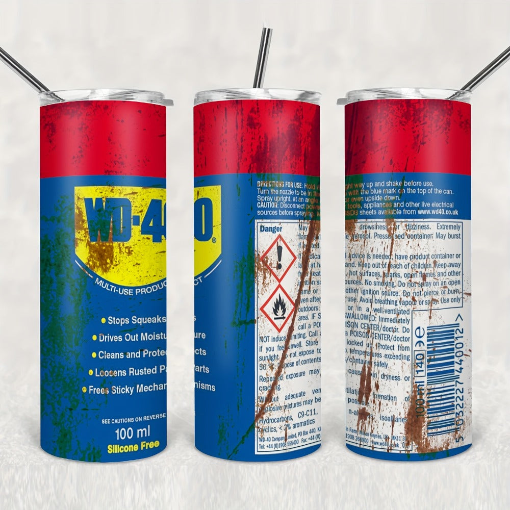 Insulated Tumbler 20oz Stainless Steel Travel Mug with Lid & Straw WD-40 Style Design Keeps Drinks Hot 6 Hours Cold 12 Hours ¨C Mechanic Gift for Men Garage Workshop