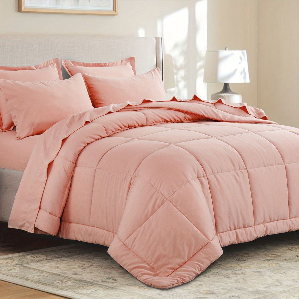 7 Piece Comforter Set Luxury Soft Fluffy Bedding All Season Bed in a Bag with Comforter Fitted Sheet Flat Sheet Pillowcases Hypoallergenic Breathable Easy Care Queen King Twin XL Full