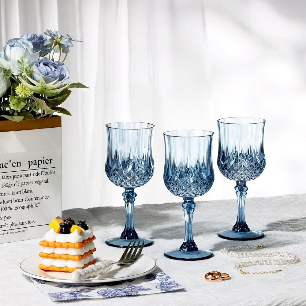 48pcs Shatterproof Plastic Wine & Champagne Glasses Set - 7oz Unbreakable Vintage Goblets Crystal Finish Reusable Cups for Parties Weddings Outdoor Events