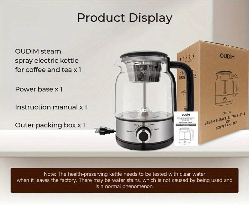 Drip Coffee Maker Electric Kettle 600W 40.58oz BPA-Free Glass Stainless Steel Spray Brew Keep Warm Boil-Dry Protection for Coffee Tea Perfect Gift
