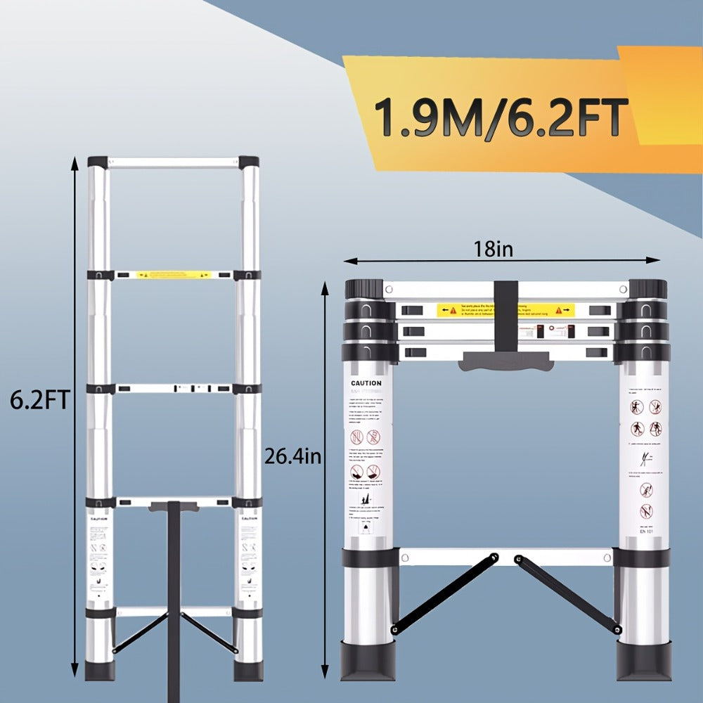 Telescoping Extension Ladder Aluminum Heavy Duty 330 LBS ¨C 6.5 / 8.5 / 10.5 / 12.5 FT Folding Telescopic Ladder, Easy Store, Multi-Purpose for Roof Repair, Painting, Gutter Cleaning & Outdoor Work