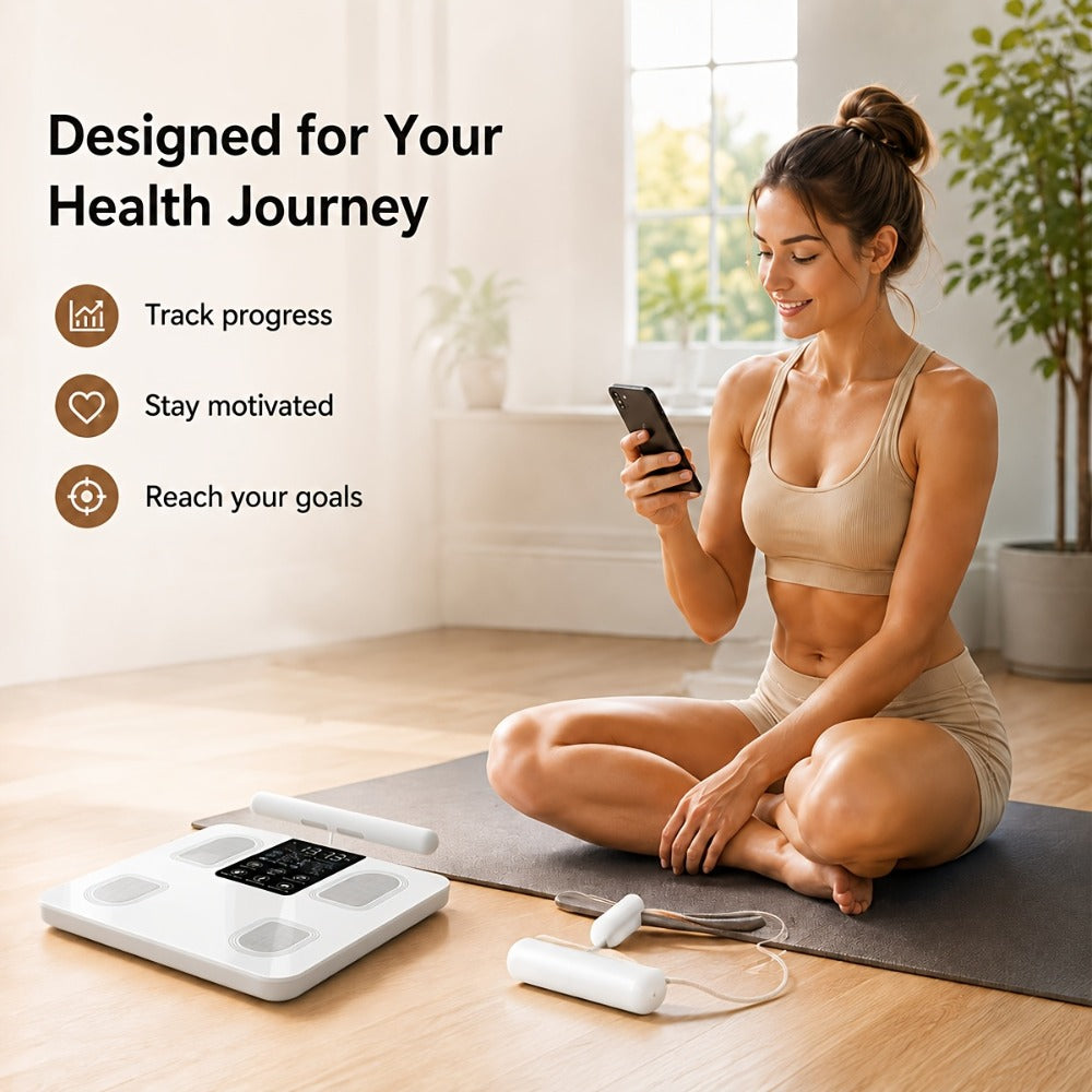 Smart Body Fat Scale with Handle, 8-Electrode Full Body Composition Analyzer, BMI Muscle Mass Monitor, Digital Weight Scale with APP Sync & LED Display for Home Gym Fitness Tracking